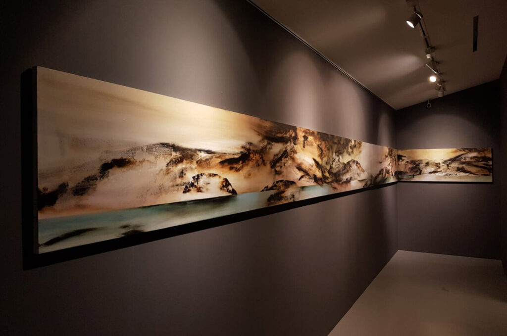 Wyn-Lyn Tan, ‘(In)visible Horizons’, 2017, acrylic on canvas, installation view at FOST Gallery. Image courtesy of the artist and FOST Gallery