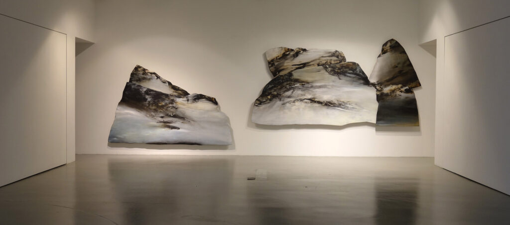 Wyn-Lyn Tan, ‘The Blue of Distance’, 2015, acrylic on wood, installation at FOST Gallery. Image courtesy of the artist and FOST Gallery
