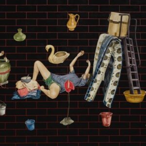 Dian Suci Rahmawati, ‘Dalam Penjara yang Tak Sama’, 2021, Watercolour, gouache, and acrylic on paper, 114 x 65 cm. Image from IndoArtNow