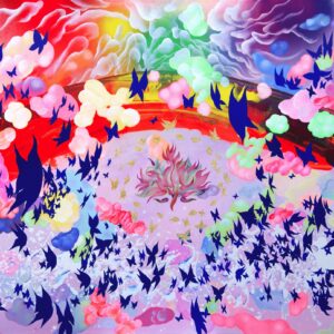 Elisa Faustina, ‘Inner Peace #2 (The Garden)’, 2021, Oil and acrylic on canvas, 100 x 150 cm. Image from The Artling