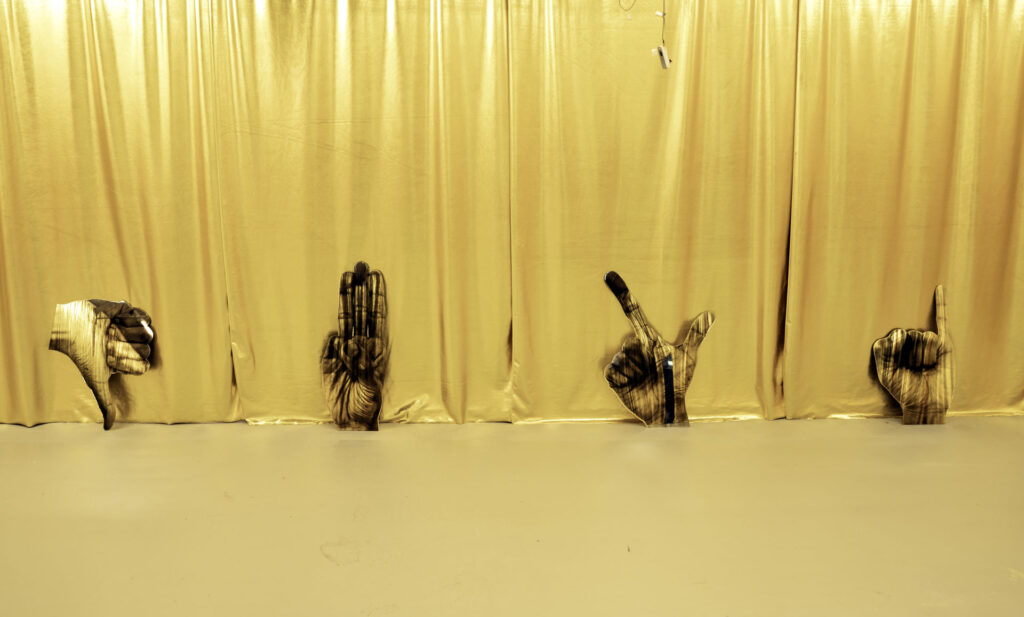 Moe Satt, ‘Storyline (voted/gun/revolution/thumbs down)’ 2024. Image by Marina-Martynenko, courtesy of the artist.