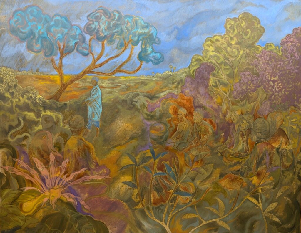 Khairulddin Wahab, ‘Grand Conjuration’, 2024, acrylic and oil on canvas. Image courtesy of Cuturi Gallery and the artist
