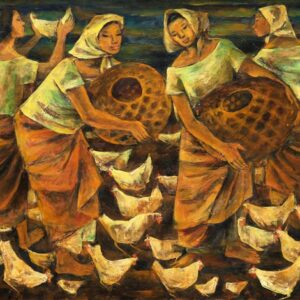 Anita Magsaysay Ho, ‘Pachuhuli Ng Mga Manok (Catching Chickens)’, 1962, Oil on canvas, 101.5 x 132 cm. Image from Artnet