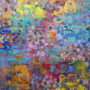 Dex Fernandez, ‘Garapatas Having Fun’, 2023, Acrylic, aerosol, silkscreen on paper, 137 x 124.5 cm. Image from the artist’s website