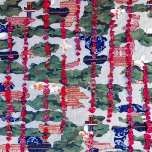 Maria Madeira, ‘Timorese Resistance’, 2020, fabric material, cotton, tais (traditional Timorese cloth), betel nut, diluted red earth, glue and sealer, 110 x 130 cm. Image from the artist’s website