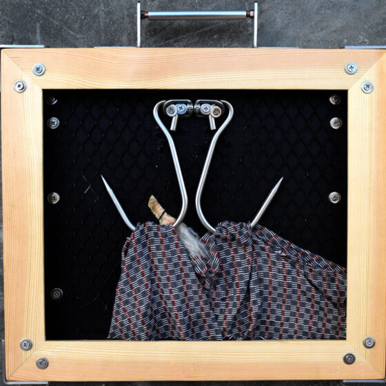 06-Rocky-Cajigan-_A-Brief-Study-on-Appropriation-2021-Butcher-hooks-aluminium-net-acrylic-on-plywood-handwoven-textile-wool-woodframe-stainless-steel-hardware-37.9-x-37.9-cm.-Image-from-Mono8