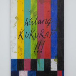 Alfredo Esquillo, 'Walang Kukurap', 2022, oil on canvas plastic varnish and wood, 165.1 x 125.73 cm. Image from Ocula