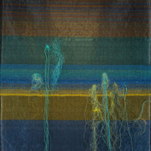 Ari Bayuaji, 'The Night Diving', 2022, woven plastic and cotton threads on wooden hanger, 161.3 x 102.9 cm. Image from Pierre Francois Oullette Art Contemporain