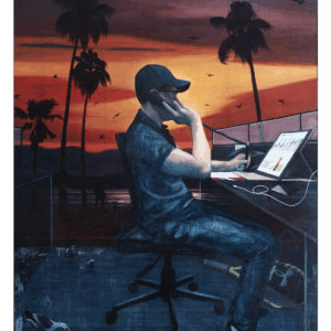 Casey Tan, 'Go To Work Sky No Colour, Go Home Sky Also No Colour', 2021, acrylic on canvas, 102 x 76 cm. Image from Cuturi Gallery