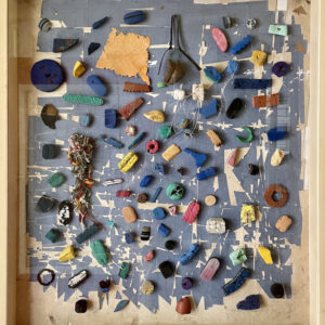 Christina Quisumbing Ramilo, ’Naglutaw sa Daplin sa Dagat', 2021, old matte board from West Gallery frame shop, rubber debris from the seashore from Martha Atienza. Image courtesy of Mizuma Art