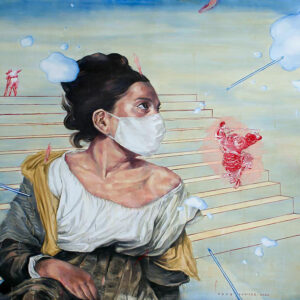 Agus Suwage, ‘Droplet After DaVinci’, 2020, gouache tobacco juice on paper 85x115 cm. Image courtesy of the artist.