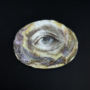 Gregory Halili, 'Portrait of a Shell Vendor I', 2017, oil on mother of pearl, 11.43 cm (dia). Image from Silverlens