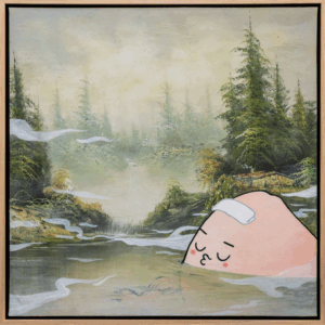 HelloPigu, 'The Water Is Fine', 2022, acrylic on found painting (canvas), 48 x 48 cm. Image from Art Porters Gallery