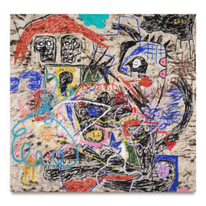 Iabadiou Piko, 'Quarantine Perception', 2021, acrylic, bitumen, oil bar, spray paint on raw canvas, 275 x 285 cm. Image from Artsy