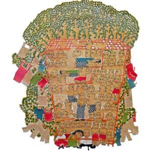 Jumaadi, 'Tree House', 2022, acrylic on buffalo hide, 111 x 95 cm. Image from S.E.A. Focus
