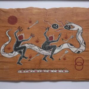 Kuncir-Sathya-Viku-‘Slow-But-Suwe-2020-acylic-on-Borneo-tree-bark-47-×-35.5-×-4.5-cm.-Image-from-Artsy