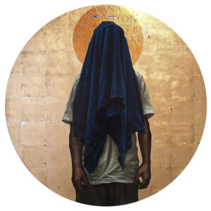 Leslie de Chavez, 'Dilim, Mutyang Dilim II', 2019, oil, metallic leaf, decal on canvas, 122cm dia. Image courtesy of the artist.