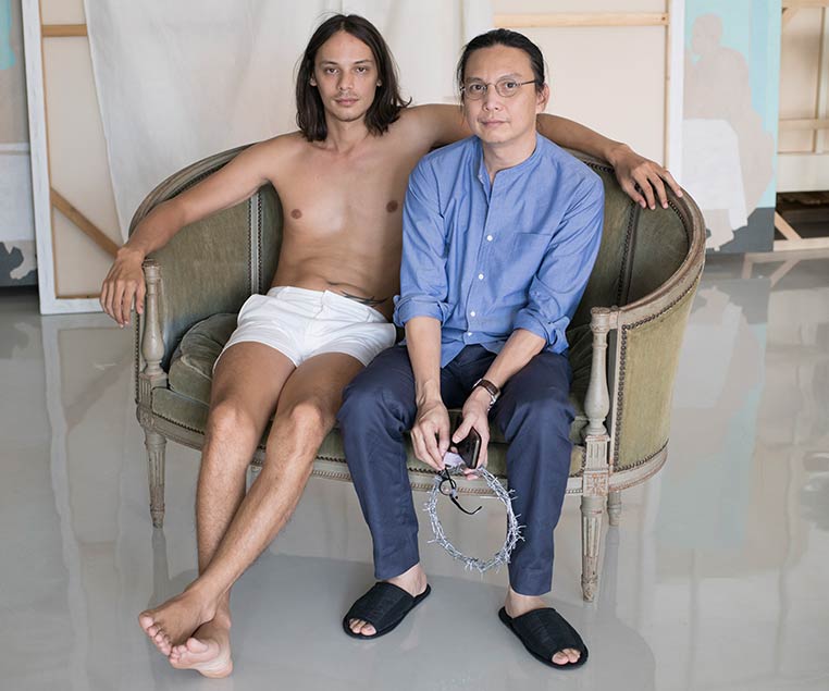 Natee Utarit (Right) with Ugo as model (Left). Photo courtesy RKFA and the artist.