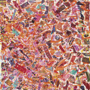 Pacita Abad 'Orange Punch Signed', 2003, Titled and inscribed on the reverse, acrylic and painted cloth stitched on canvas, 243 x 180 cm, Image courtesy of the Pacita Abad Estate and Sothebys