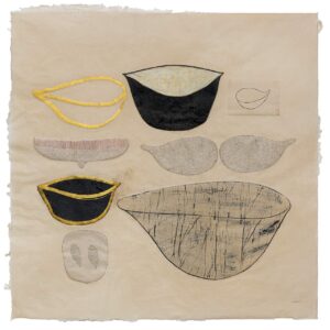 Pinaree Sanpitak, ‘Breast Talks 2’, 2018, gold leaves, etching on gampi paper embedded in STPI handmade mulberry paper, 91 x 91 cm. Photo courtesy of the Artist and STPI.