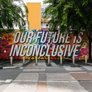 Sam Lo, 'Our Future Is Inconclusive', 2021, digital illustration printed on vinyl, installed along Queen Street in Singapore, Image from Sam Lo on Behance