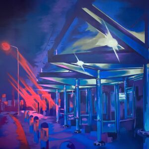 Shen Jiaqi, 'Nightriders', 2022, acrylic on linen, 140 x 180 cm. Image from Cuturi Gallery