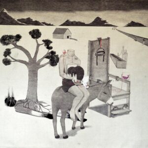 Syahbandi Samat, 'Beautiful Torture', 2019, ballpoint pen and white pencil on canvas, 175 x 201 cm. Image from Artemis Art