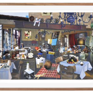 Umibaizurah Mahir Ismail, 'Afterwork #1', 2022, gouache, watercolour, collage on watercolour paper, glass, and wood frame, 66 x 85 cm. Image from Artsy