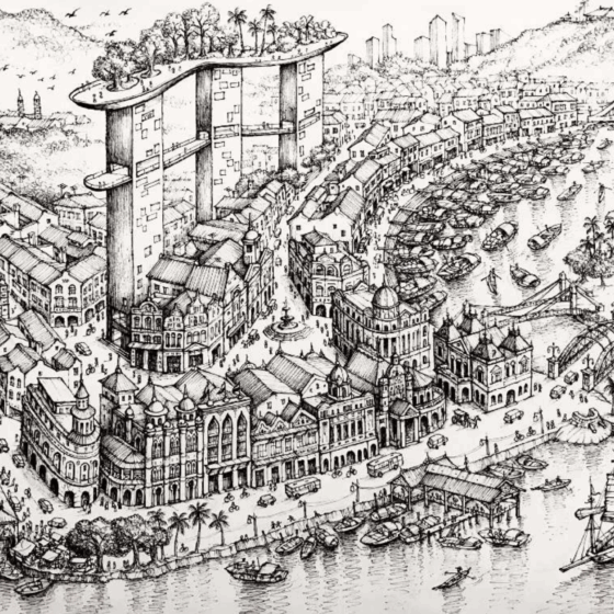 Yip Yew Chong, 'Singapore River 4', 2017, ink on paper, 60 x 42 cm. Image from Art Porters Gallery