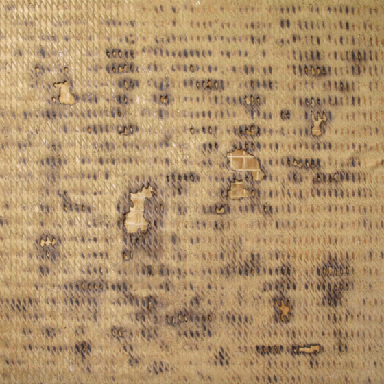 Zulkifli Lee, 'Tatalindung', 2020, burned marks soil & corrosion patina on canvas, 173.5 x 173.5 cm. Image from Taksu Gallery