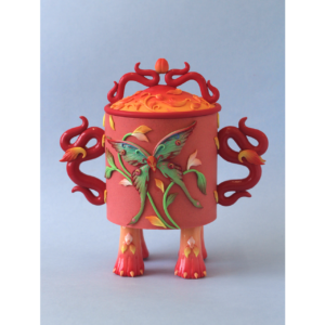 Hannah Lim, 'Fire Orchid and Moon Moth Snuff Bottle', 2025, polymer clay, jesmonite, chalk, acrylic paint, gloss. Image from Artsy
